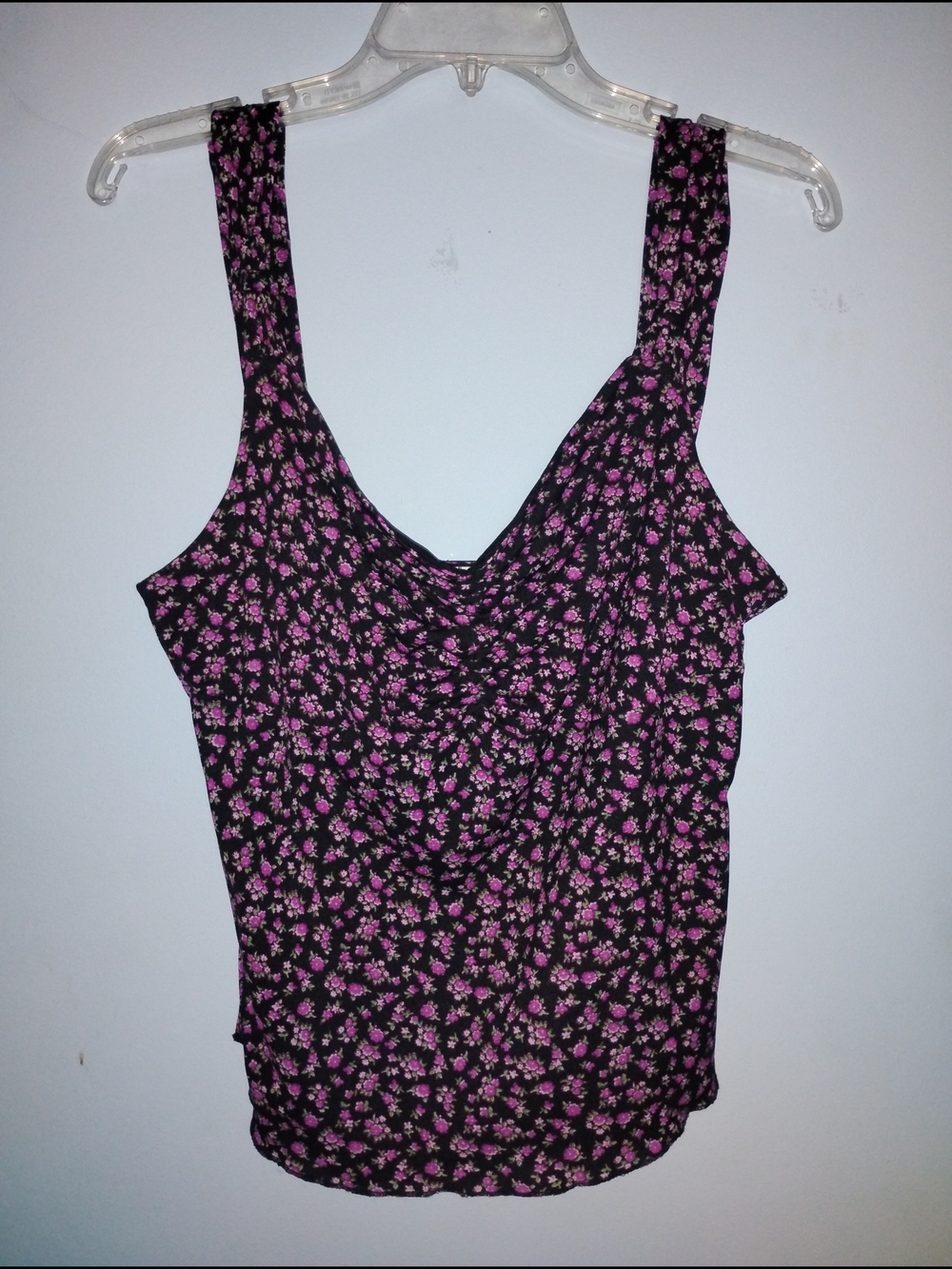 Old Navy Black Tank Top with Pink Floral Print